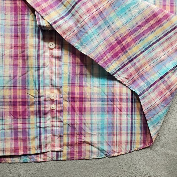 Alan Flusser Button Down Long Sleeve Plaid Shirt Yellow Purple Baby Blue Mn Sz L - Picture 8 of 10